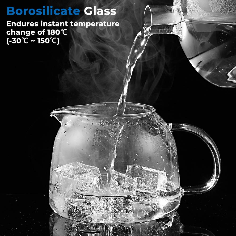 ecooe - Tetera de Cristal Con Infusor de 1000 ml, Transparente Resistente al Calor, Infusor Extraíble de Acero Inoxidable, Para Té Negro, Verde y Más