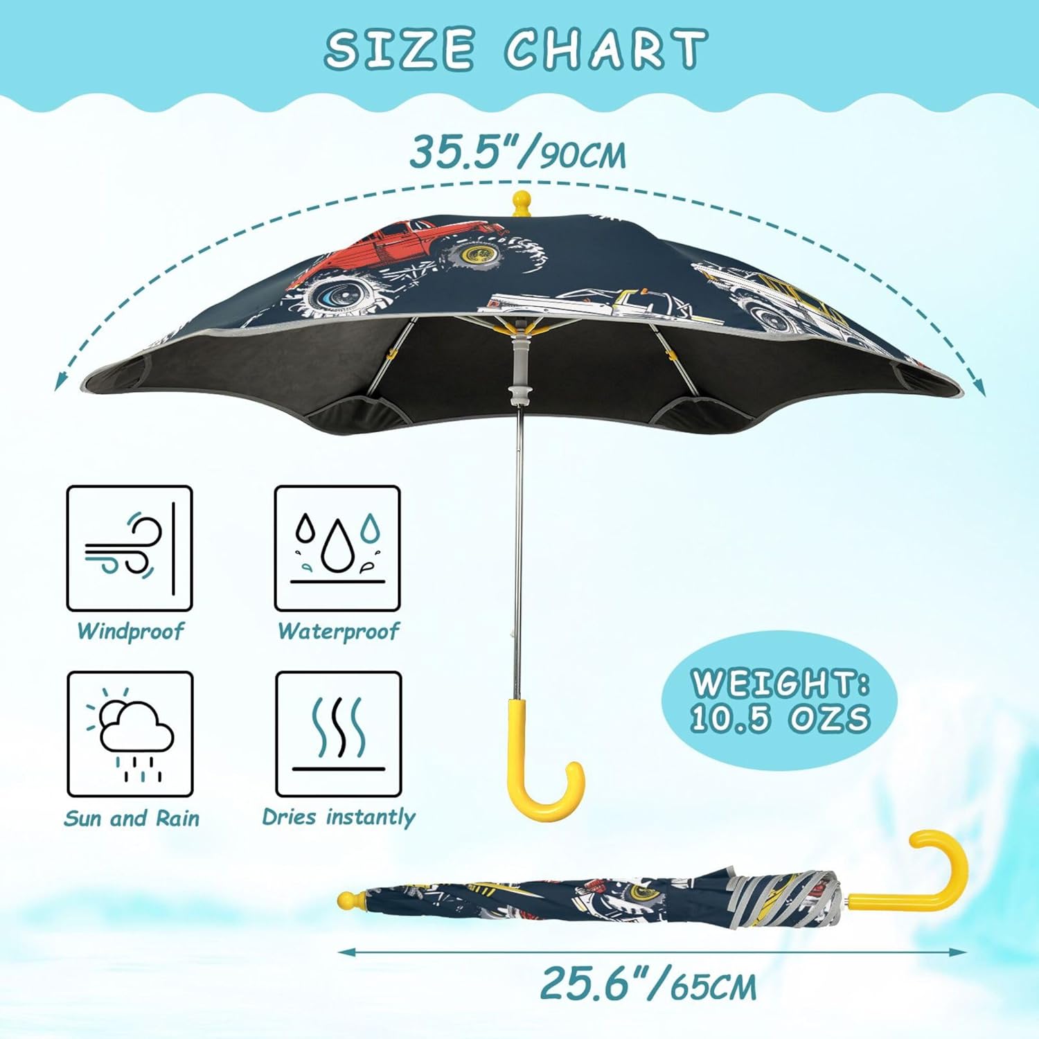 ALAZA Monster Trucks Comic Style Kids Umbrella for Girls Boys Toddler Children Rain & Sun Umbrella