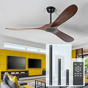 Wood 60 Inch Ceiling Fan No Light, Indoor Outdoor 3 Blade Ceiling Fans without Lights for Patios Porch Gazebo - Modern Propeller Wet Rated Fan for Living Room Bedroom Kitchen with Remote (Walnut)