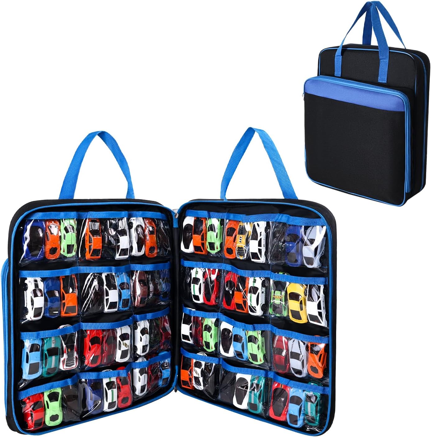 99-Capacity Toy Car Carrying Case, Portable Storage Organizer Bag Compatible with Hot Wheels/Matchbox 1:64 Scale Diecast Cars, Large Travel Tote for Kids Mini Toys, Dolls, Crafts (Orange)