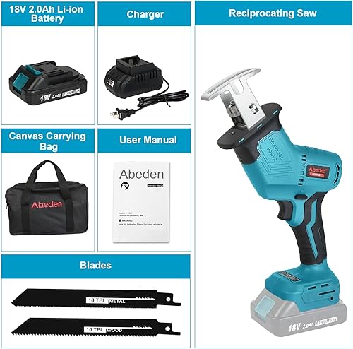 Miniatura 8 de Sierra recíproca inalámbrica, kit de sierras alternativas compactas sin escobillas con batería de 2.0 Ah y cargador, con una sola mano, cambio de