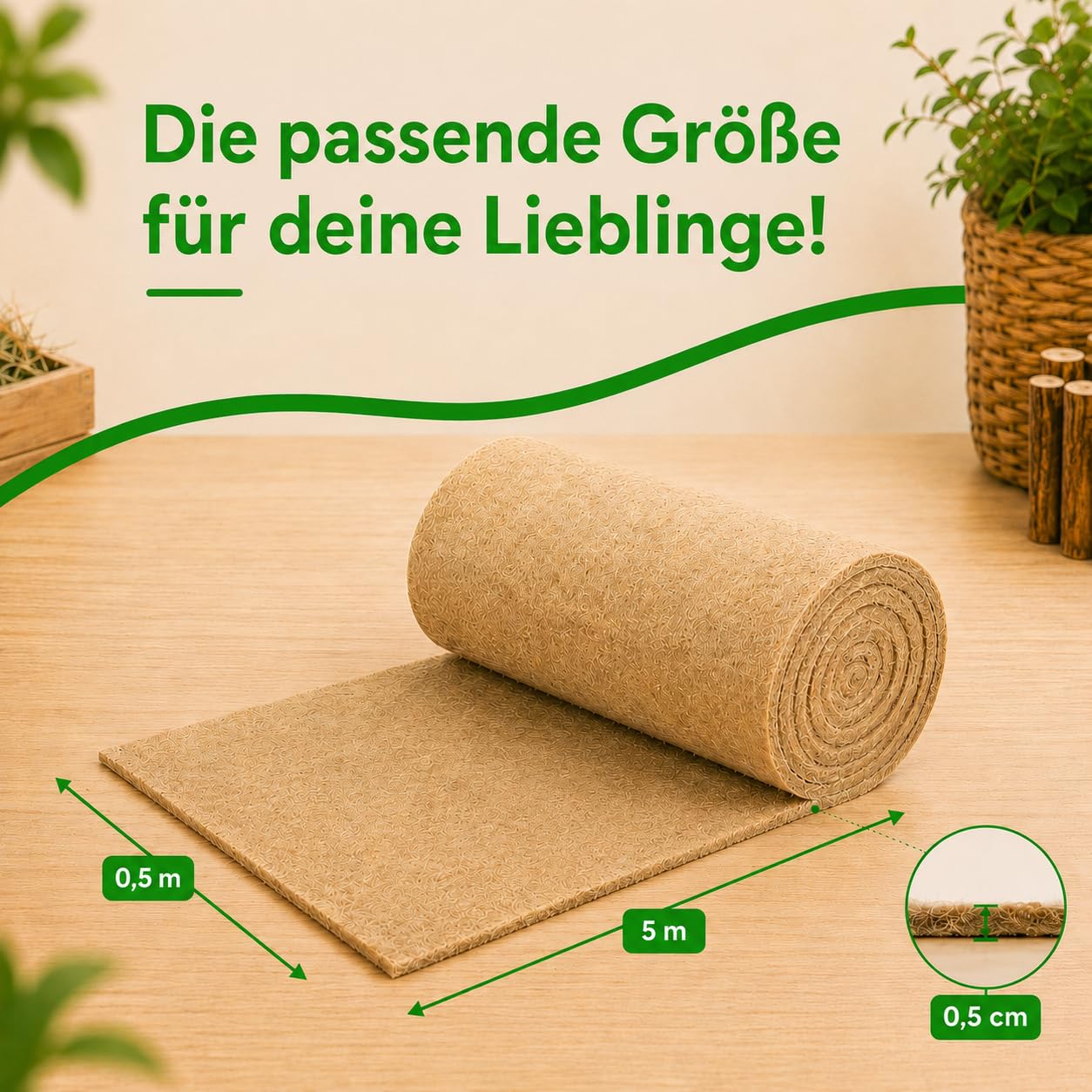 2X Hanfmatten Rolle 0,5m x 5m x 0,5cm für Kleintiere