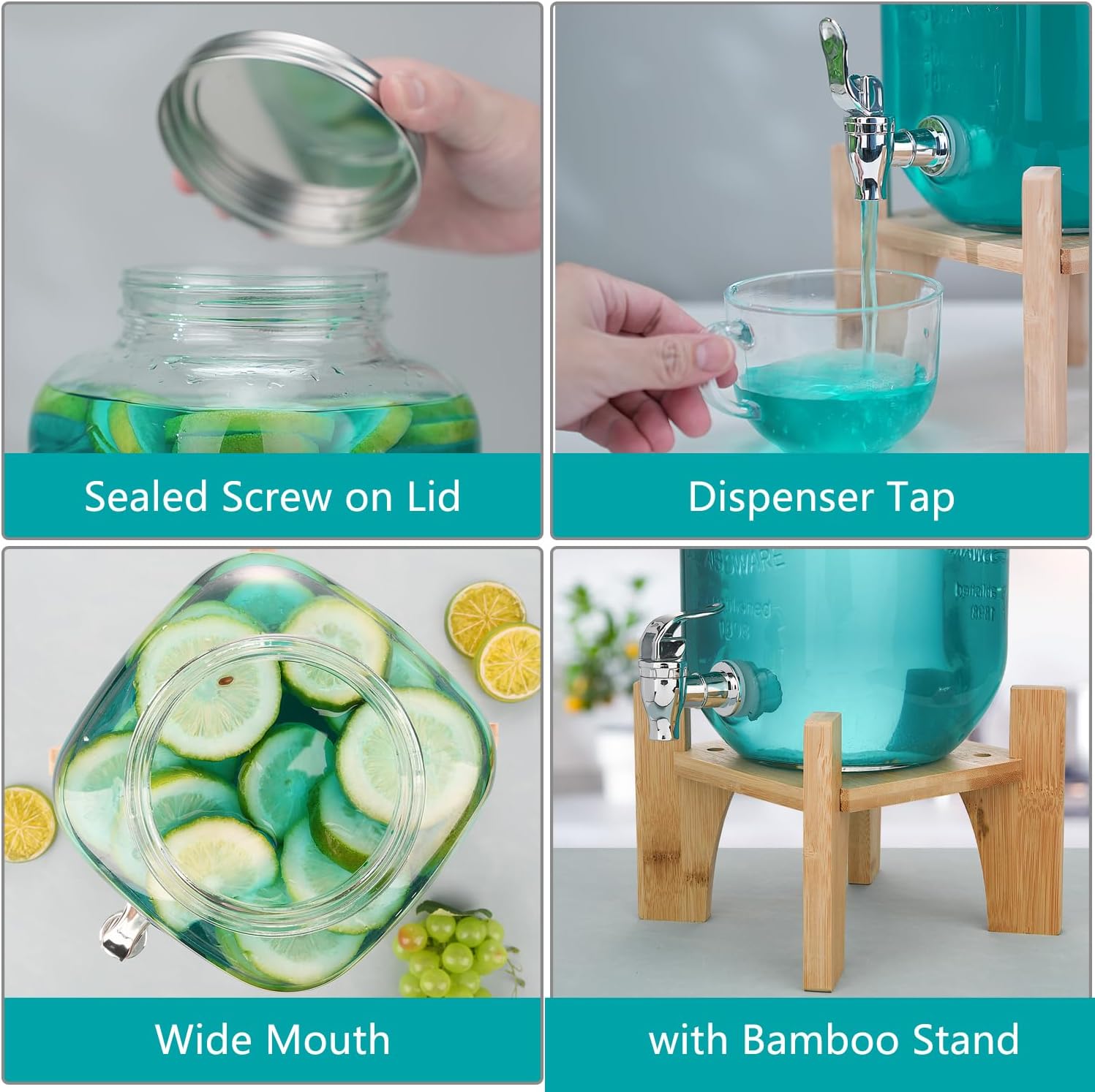 1 Gallon Glass Drink Dispensers for Parties - 2Pack Beverage Dispenser with Stand, Drink Containers with Leakproof Spigot Used As Lemonade Juice Punch Dispenser - Image 3