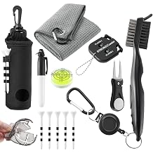 Golf Accessories Kit with Towel, Club Brush, Divot Tool, Stroke Counter, Golf Tees & Green Level All-in-One Golf Gift Set for Men, Beginners & Golf Lovers