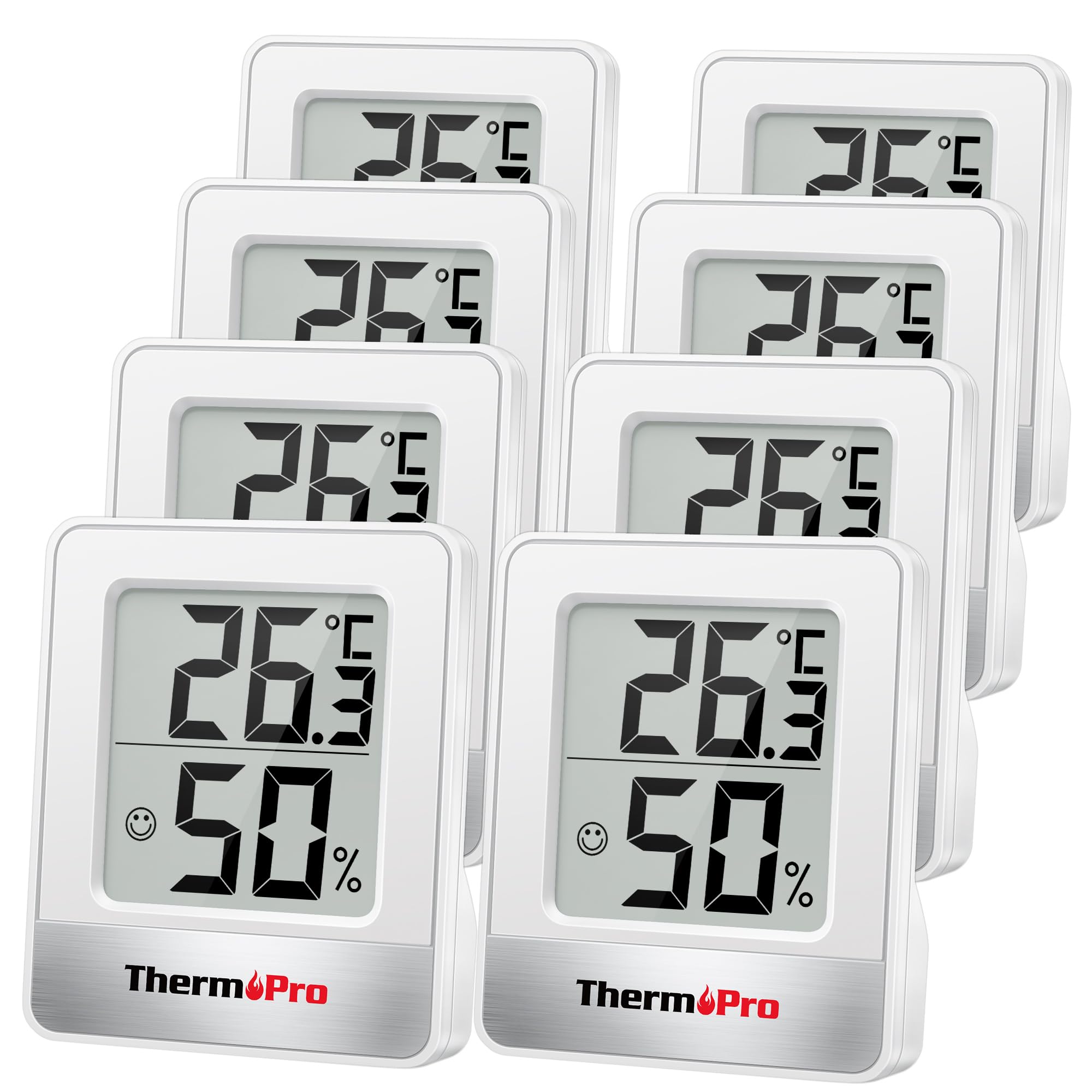 ThermoPro TP49W-8 Digital Mini Thermo-Hygrometer Thermometer Room Thermometer, 8 pack Indoor Temperature and Humidity Meter with Smiley Indicator