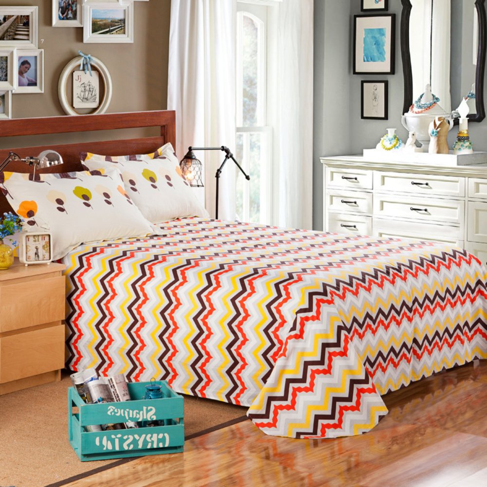 Linge de lit en coton sergé rayé feuilles 200x230cm au tissage haut de gamme