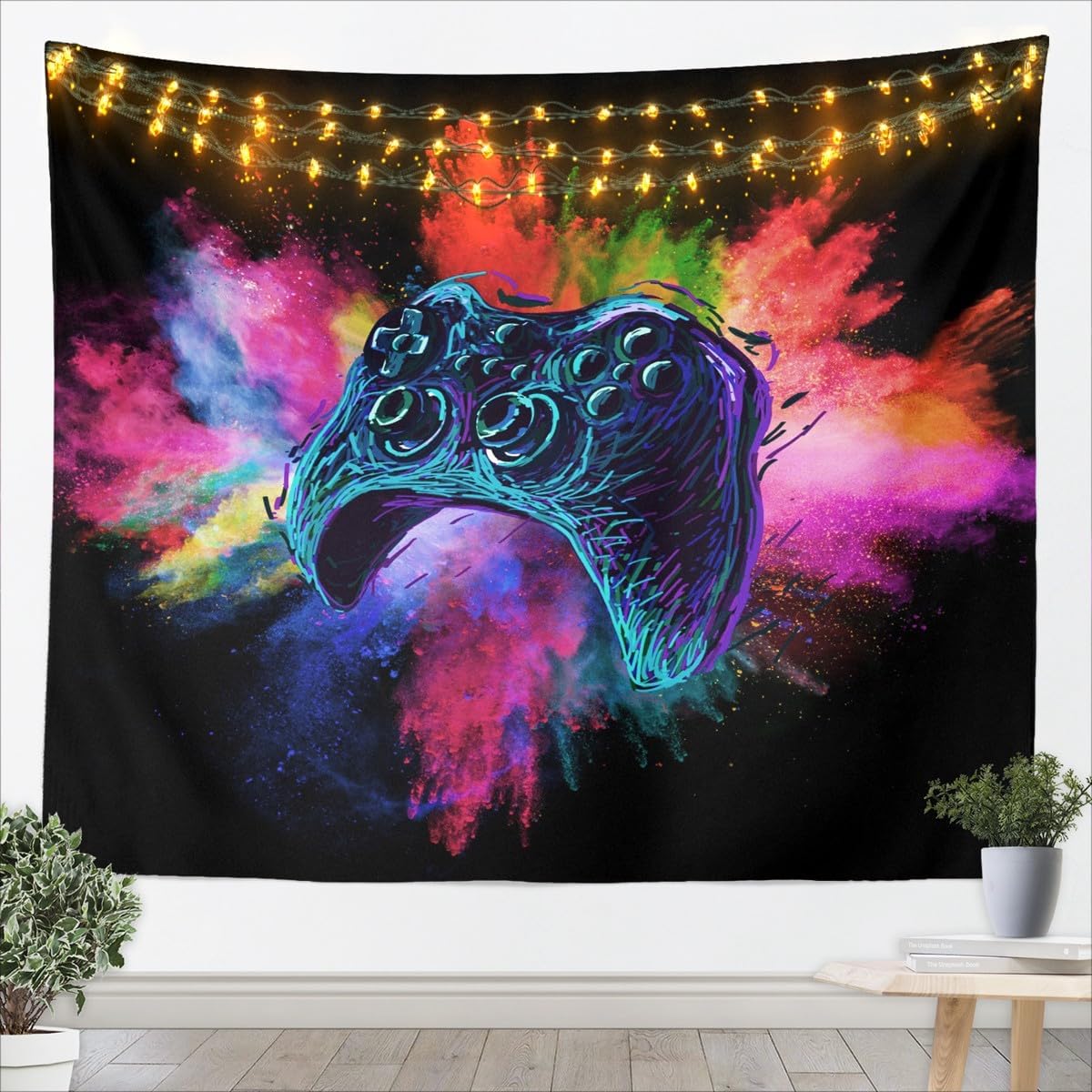 Kids Gamer Tapestry Rainbow Tie Dye Tapestries Morden Gamepad Wall Hangings For Teen Boys Young Man Video Games Controller Marble Hippie Bedding Throw Blanket Game Player Room Decor Beach Throws