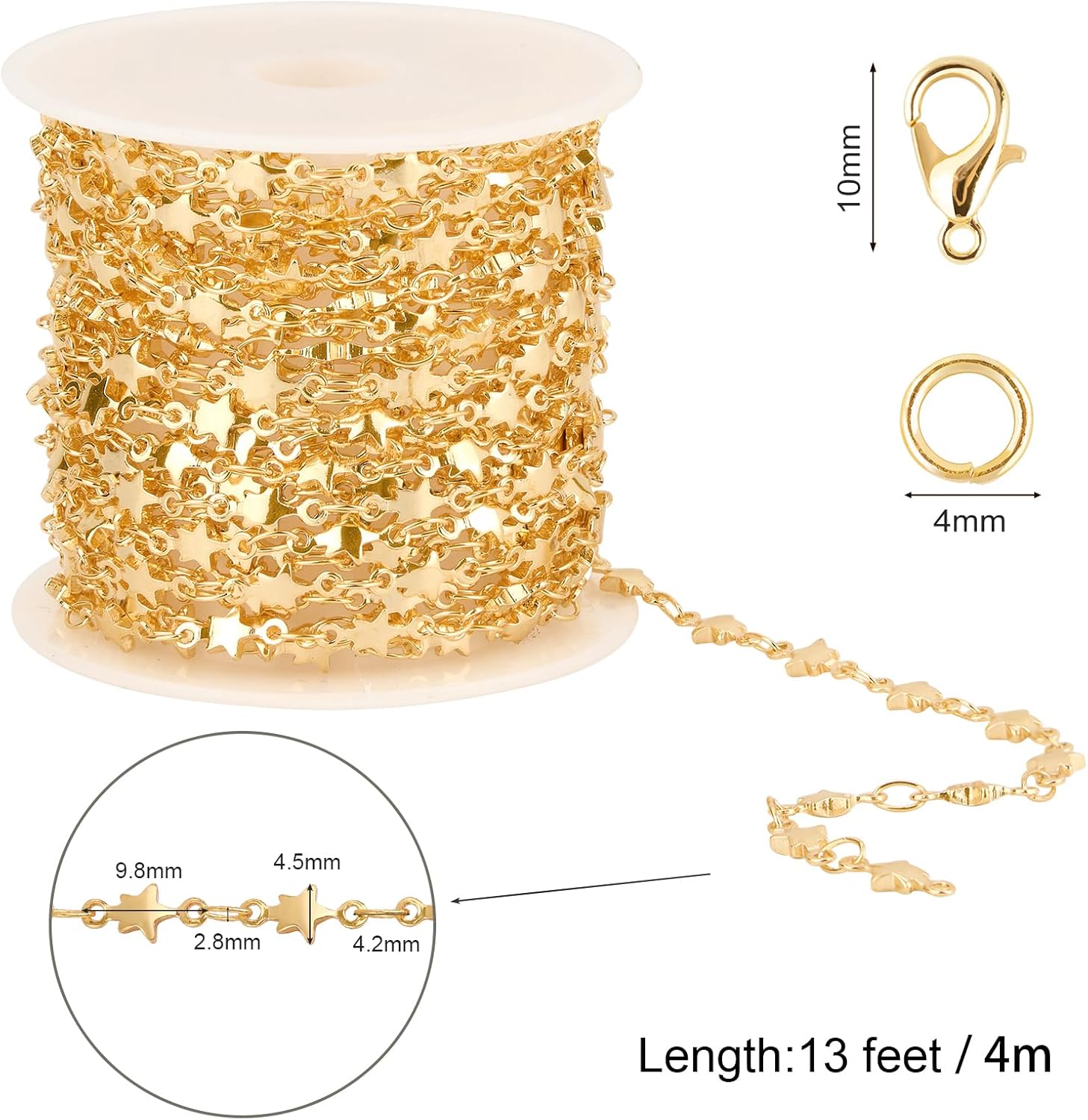SMYHTGLIF 13 Feet Gold Plated Star Chain for Jewelry Making 18K Gold Brass Chain Bulk DIY Craft Jewelry Making Supplies - Image 4