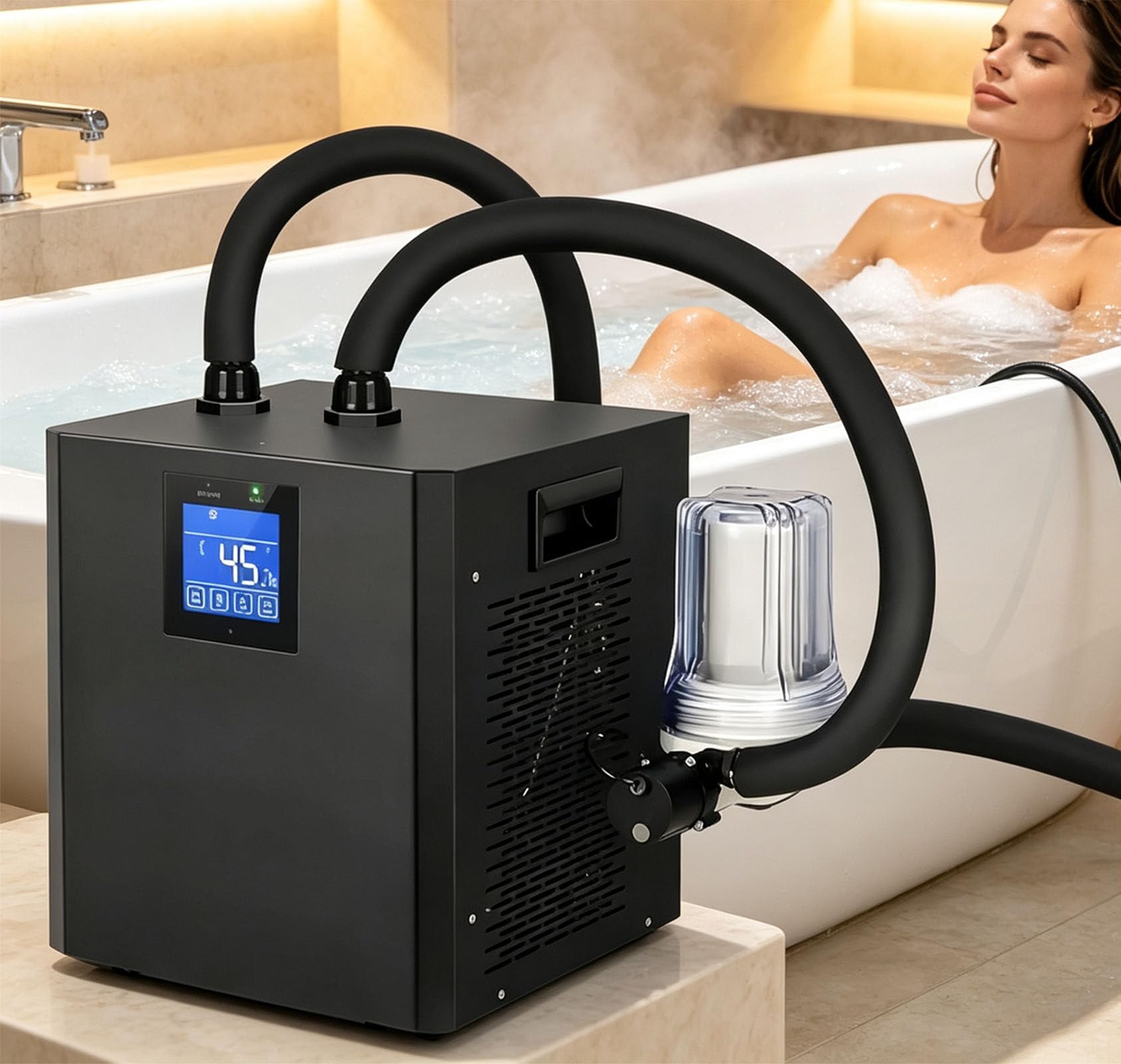 Enfriador De Agua para Bañeras De Inmersión Fría con Pantalla LED, Bomba, Control Remoto,Enfriador De Agua para Baños De Hielo para Recuperación Y Terapia Muscular En El Hogar Dualpump