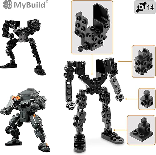 Miniatura 5 de MyBuild Mecha Frame Armed Forces 7004 - Stryker Mech gris oscuro con potente caja de armas, ladrillos de construcción con temática militar para
