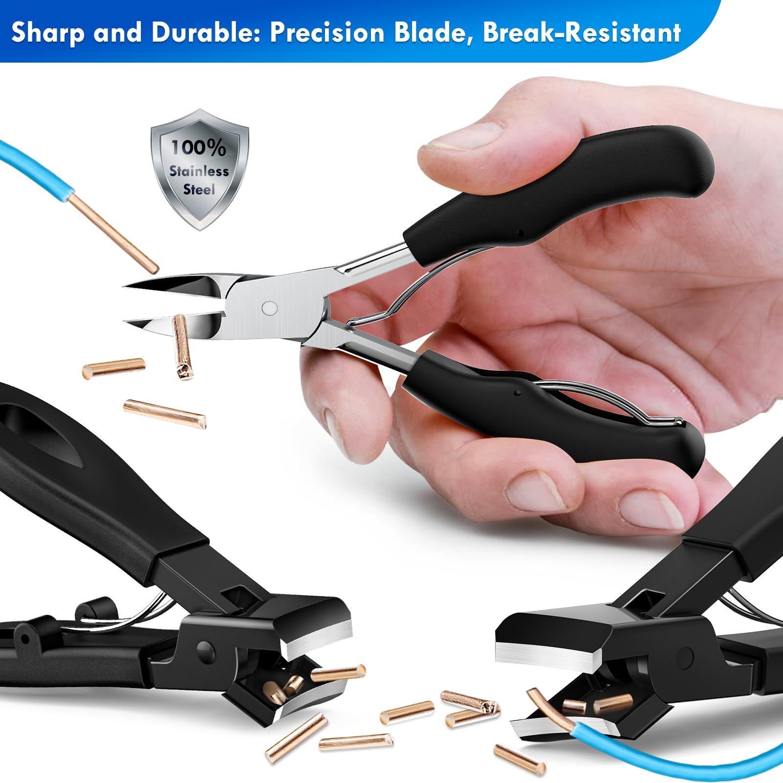 Kit profesional de herramientas de uñas encarnadas para personas mayores, cortaúñas rectas de mandíbula ancha, cortaúñas en ángulo grande para uñas gruesas o uñas resistentes, juego de manicura para