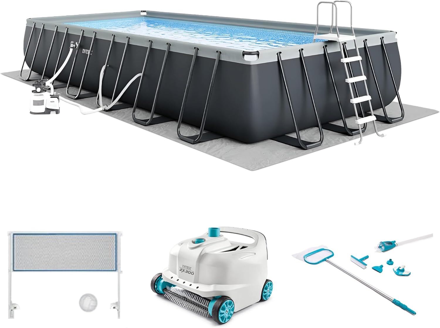 INTEX 26367EH Ultra XTR 24ft x 12ft x 52in Above Ground Swimming Pool Set with Sand Filter Pump and Deluxe Automatic Vacuum Cleaner