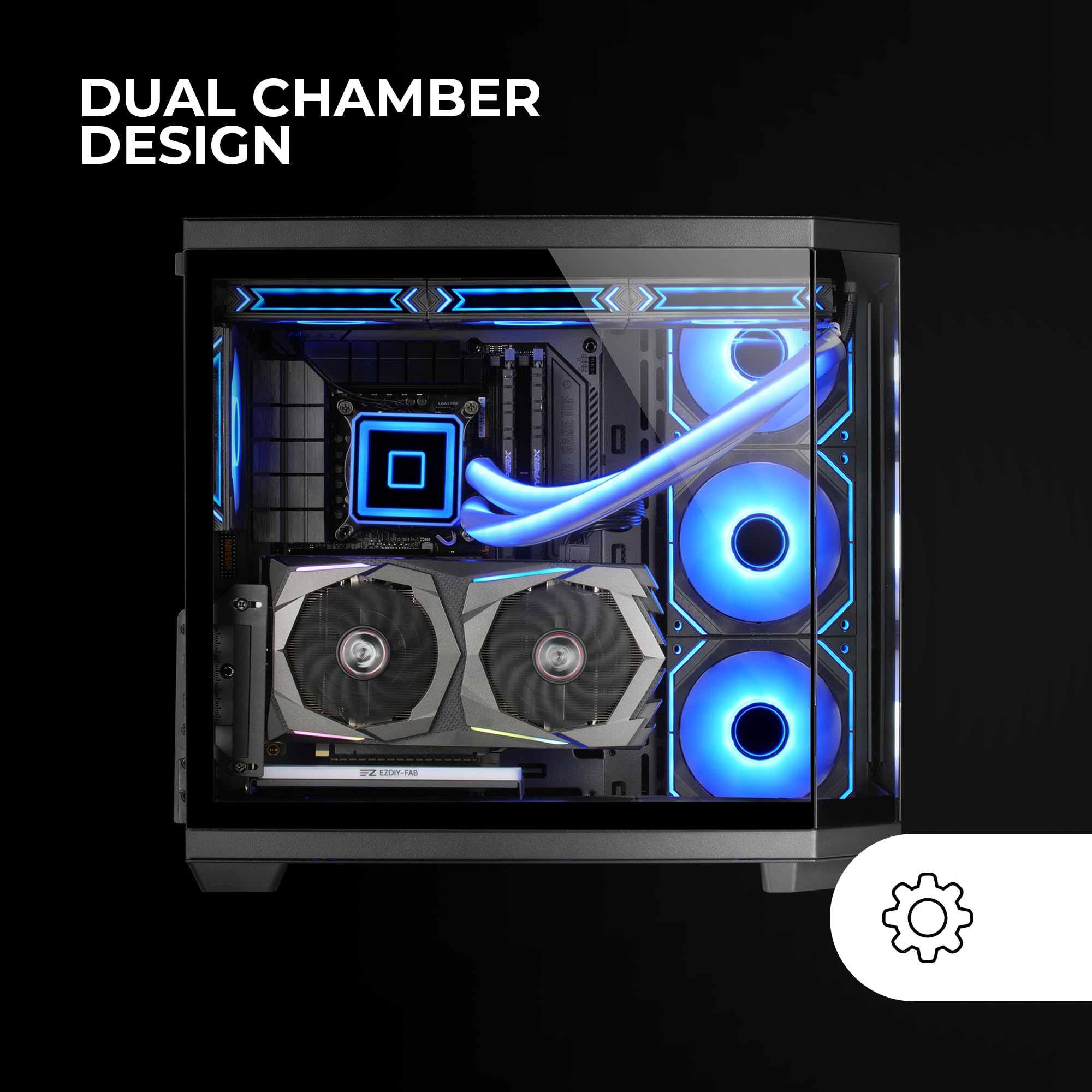 Mars Gaming MC-3TCORE, Custom ATX Gaming Gehäuse, Abnehmbares Fenster aus Dreifachglas, Dual-Kamera, Reverse Connector Backplane Kompatibler Semitower, Unterstützung für Flüssigkeitskühlung, Schwarz