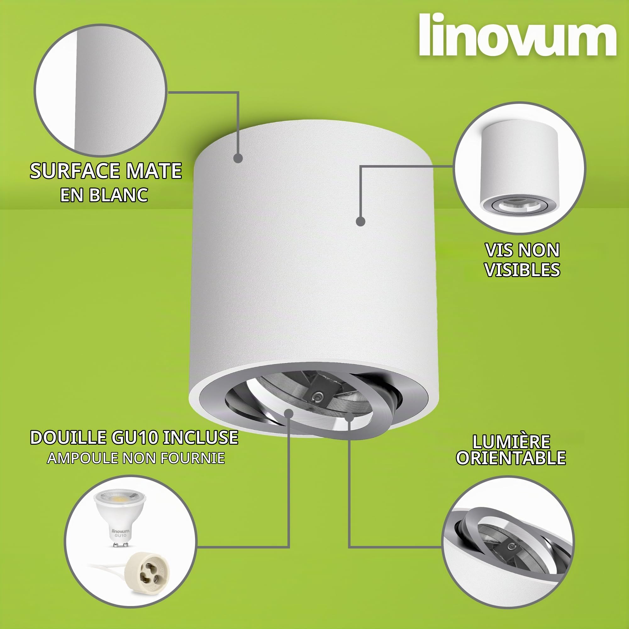 linovum SSC-LUXon CORI blanc argent - lot de 4 spots de plafond en saillie