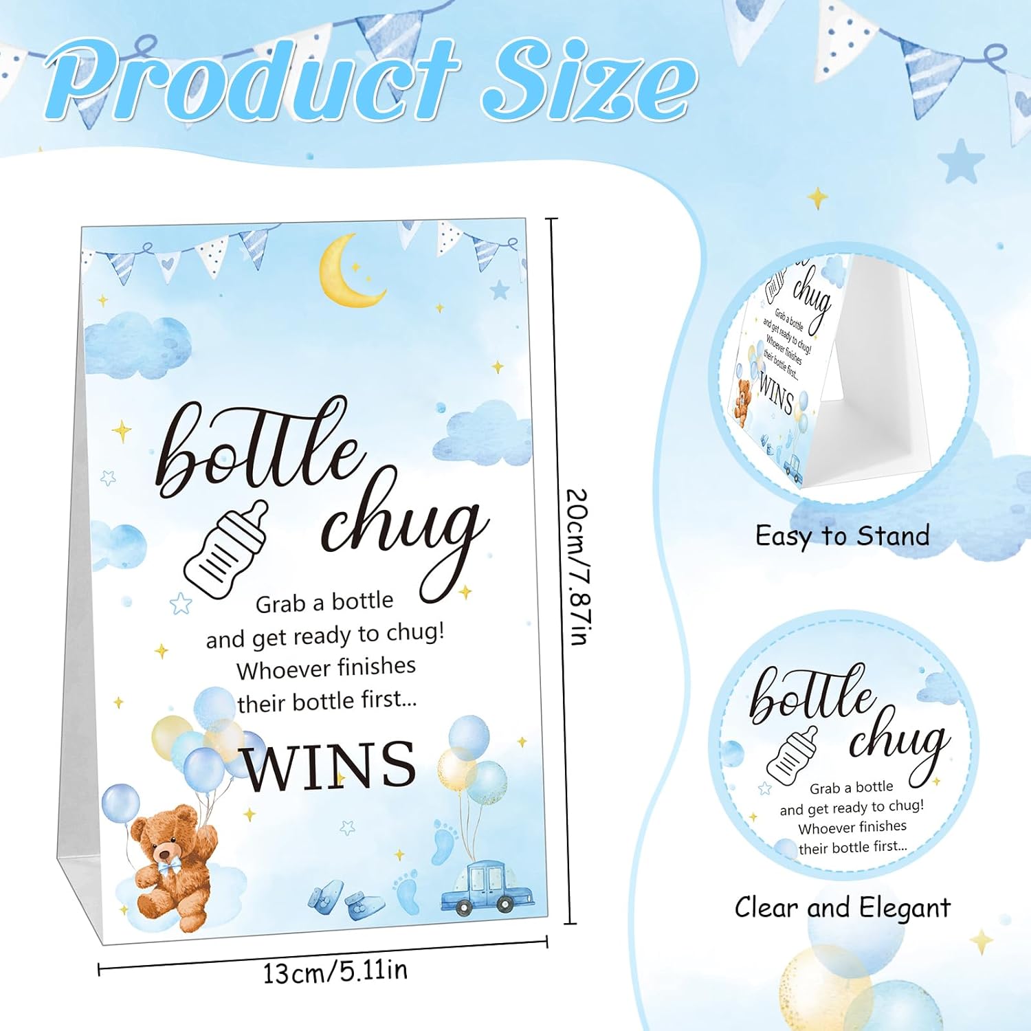 TrelaCo Cool Baby Shower Games Sets 12 Pcs Bottles with 1 Bottle Chug Sign for Gender Reveal Baby Shower Party Favors Decoration Games(Bear,Blue)