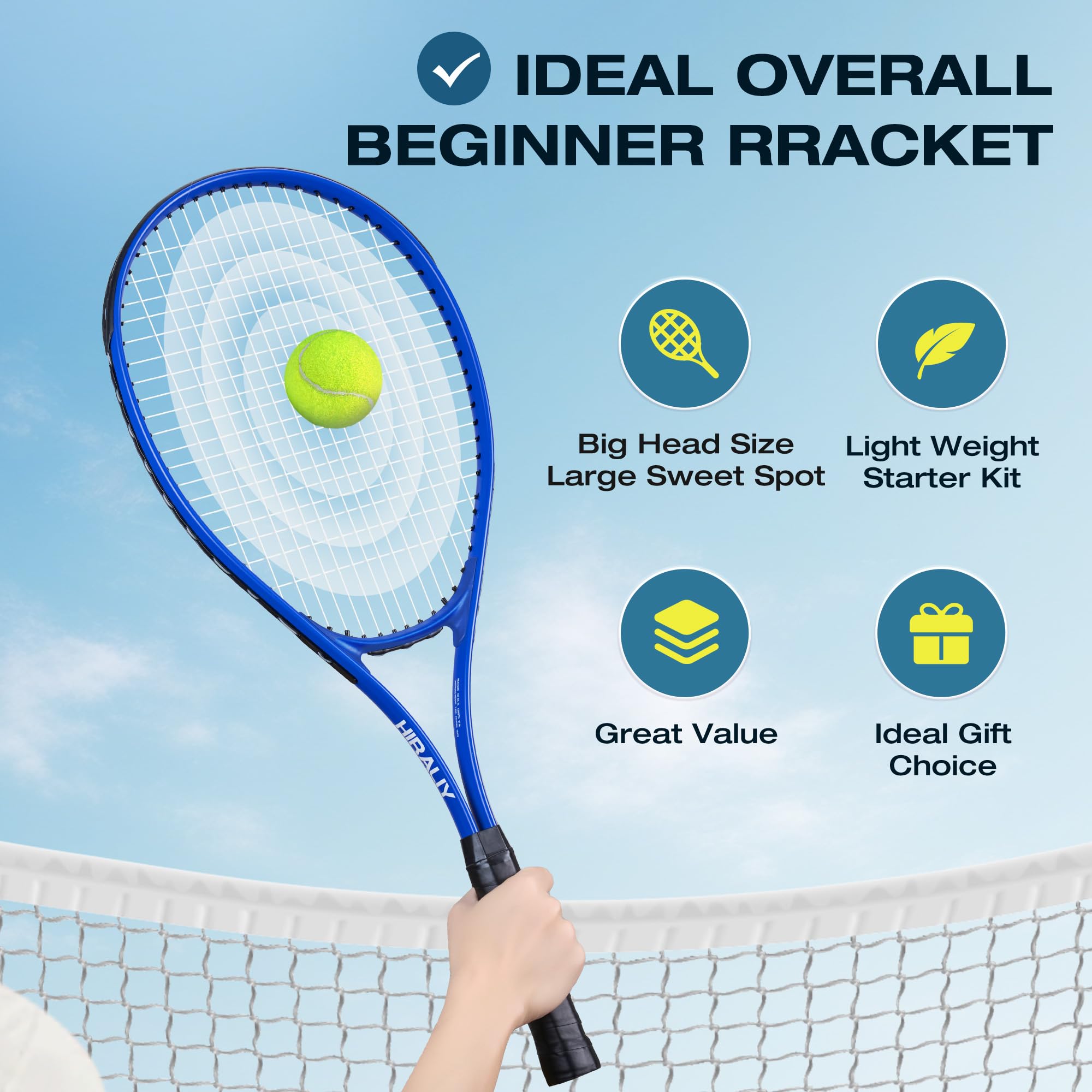 HIRALIY Ensemble de Raquettes de Tennis 68,6 cm pour Adultes, 2 Raquettes Pré-cordées, 2 Bandes, 3 Balles, Sac
