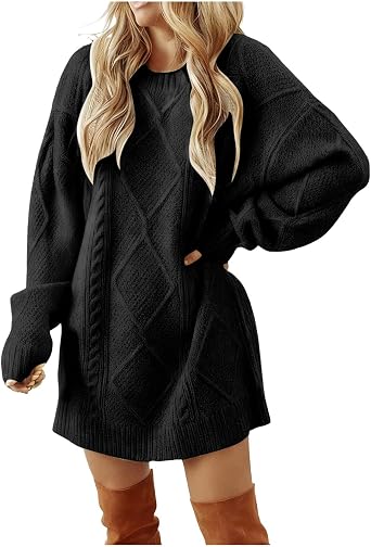 Lmdudan 2025 Womens Sweater Dress Oversized Cable Knit Chunky Long Sleeve Short Dresses Fall Outfits Vacation Winter Clothes