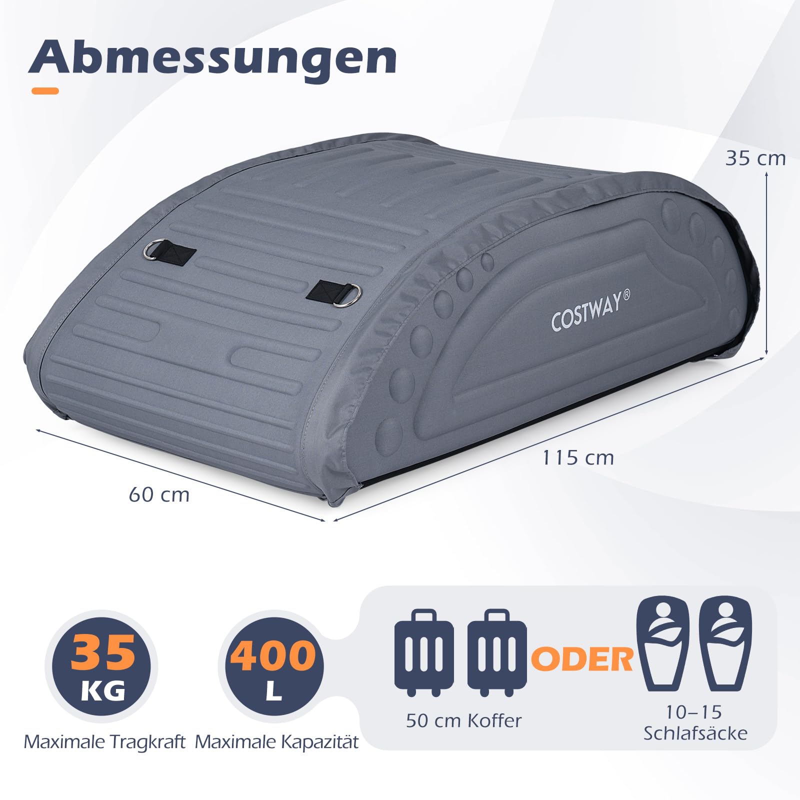 COSTWAY 400L Dachbox Auto, Dachkoffer mit Gurten & Tragetasche, Dachtasche aus Leinenstoff, Gepäcktasche, Gepäckbox, Dachgepäckträger Tasche für Autos, SUV (Grau)