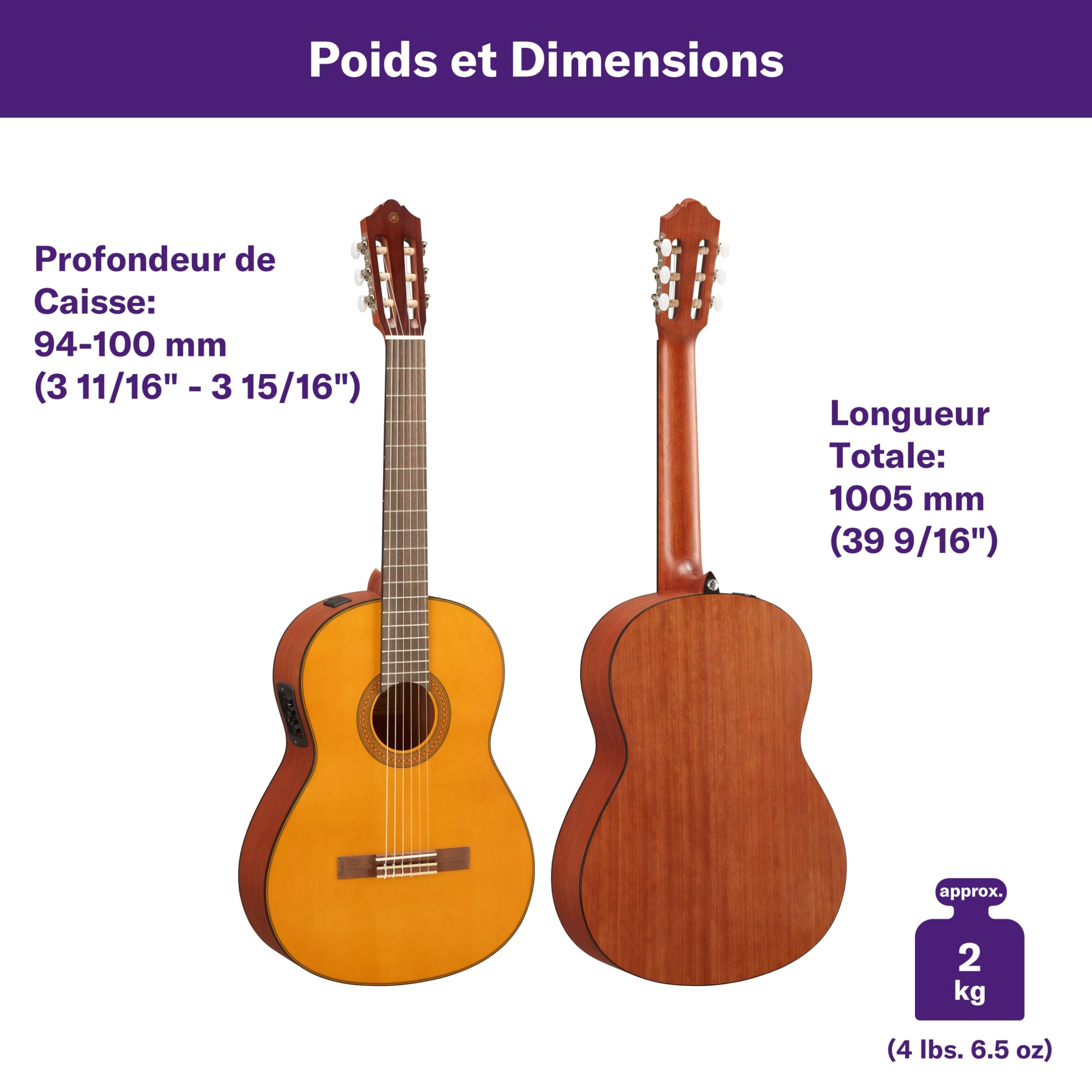 YAMAHA CGX122MC Guitare Classique Électro-Acoustique Taille Standard – Table en Cèdre Massif, Diapason 650 mm, Cordes Nylon, Son Chaud et Riche, Grand Confort de Jeu, Préampli Systèm73