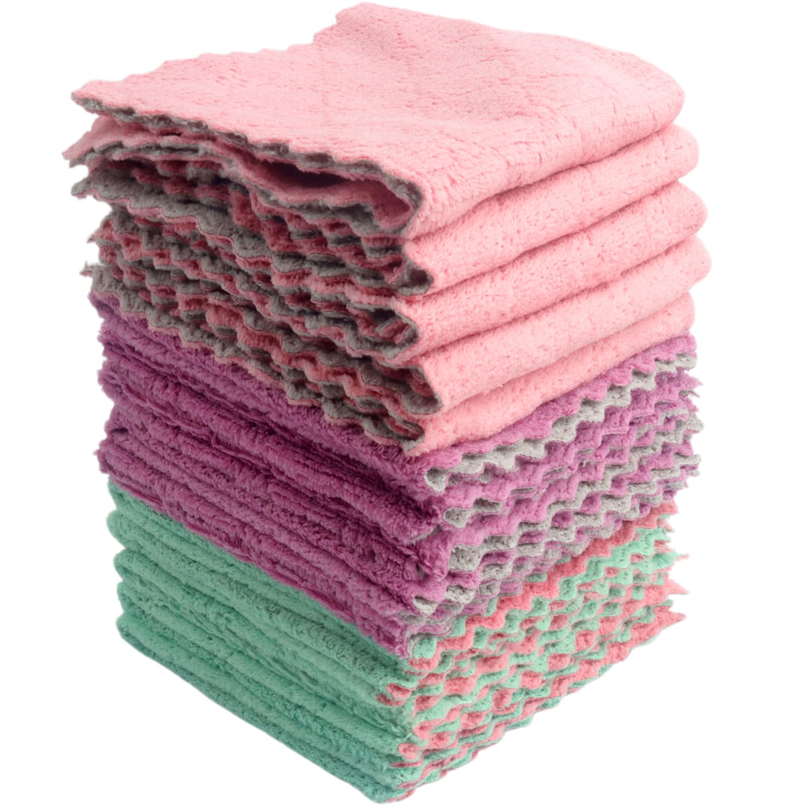 Roellgs Dish Cloths 15 Pack,Super Absorbent Coral Fleece Kitchen Cloth Cleaning Cloths,Reusable Dish Towels, Premium Microfiber Cleaning Cloths, Nonstick Oil Washable Fast Drying 30X30CM