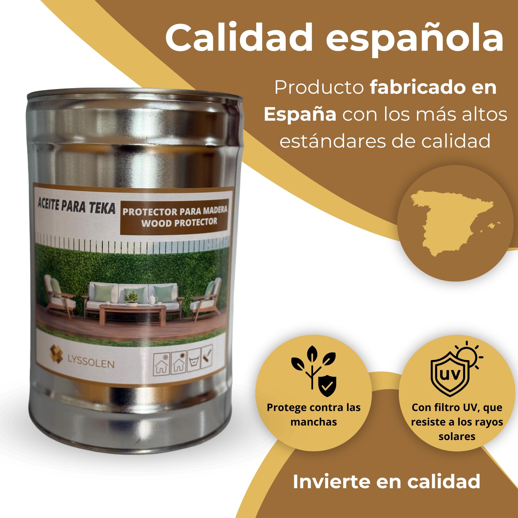 Aceite de Teka para Madera Exterior con Filtro UV 5 Litros - Protector Nutritivo para Muebles de Jardín, Teca y Maderas Tropicales - Alta Resistencia Climática y Acción Antienvejecimiento