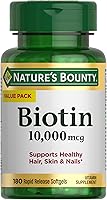 Vista 1 de Nature’s Bounty - Biotina de 10,000 mcg, fortalece la salud del cabello, la piel y las uñas, cápsulas blandas de liberación rápida, 180