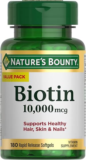 Vitaminas Nature's Bounty Biotina para Cabello, Piel y Uñas, 180 Cápsulas Blandas, Paquete de 1