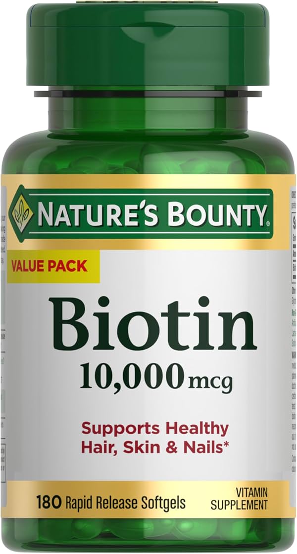 Vitaminas Nature's Bounty Biotina para Cabello, Piel y Uñas, 180 Cápsulas Blandas, Paquete de 1