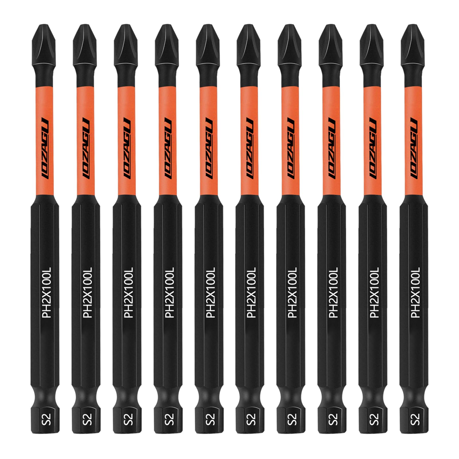 10-Piece Phillips Bits #2 Impact Magnetic, S2 Alloy Steel, 4 Inch Long 2 Phillips Bits Set, 1/4 Hex Shank Phillips Head Drill Bits