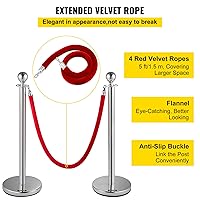 Vista 4 de VEVOR Cuerdas y postes de terciopelo, 8 piezas, cuerda de terciopelo rojo de 5 pies, poste de puntal con parte superior de bola, barreras de control