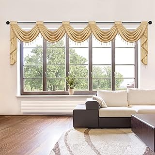ELKCA Luxury Gold Chenille Waterfall Valance for Living Room 5 Hollow Swags Curtain Valance for Bedroom Big Window Curtains,Rod Pocket,1 Panel - Buy now