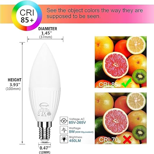 Miniatura 5 de Bombillas LED E12 de 5 W, juego de 6 bombillas de vela que cambian de color, base pequeña B11 equivalente a 40 W, 560 lúmenes, RGB + 2700 K blanco