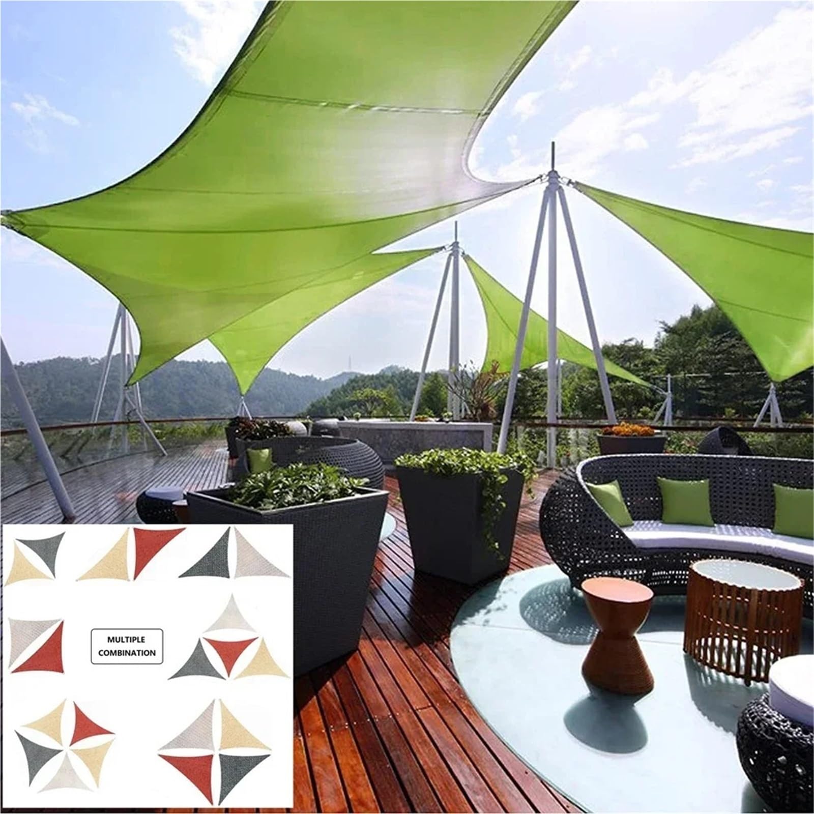 Vela Ombreggiante Tenda parasole triangolare impermeabile, protezione, tettoia for esterni, vela ombreggiante for giardino, patio, piscina, telo, 5x5x 5,2x2x2m(Beige,2x2x2M)