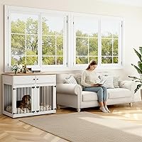 Vista 3 de Perrera de madera para perros de 41 pulgadas, muebles para perros con muebles estilo jaulas y mesa para perros medianos, divisor extraíble, puertas