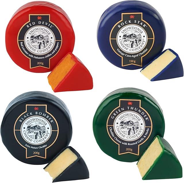 Snowdonia Cheese Company 4x Truckles Hamper Rock Star, Black Bomber, Green Thunder & Red Devil Gift Box From GREAT BRITISH TRADING LIMITED