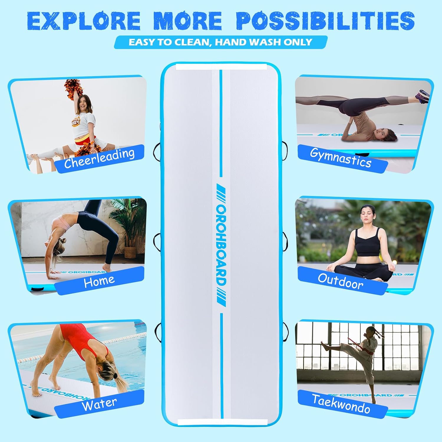 Inflatable Gymnastics Mat - 10’ Thick & Premium Heat Sealed Process, 1+1 Double-layer PVC Fitness Mats with Electric Pump, Repair Kit & Backpack - Multi-Scene exercise Mat Use for Outdoor
