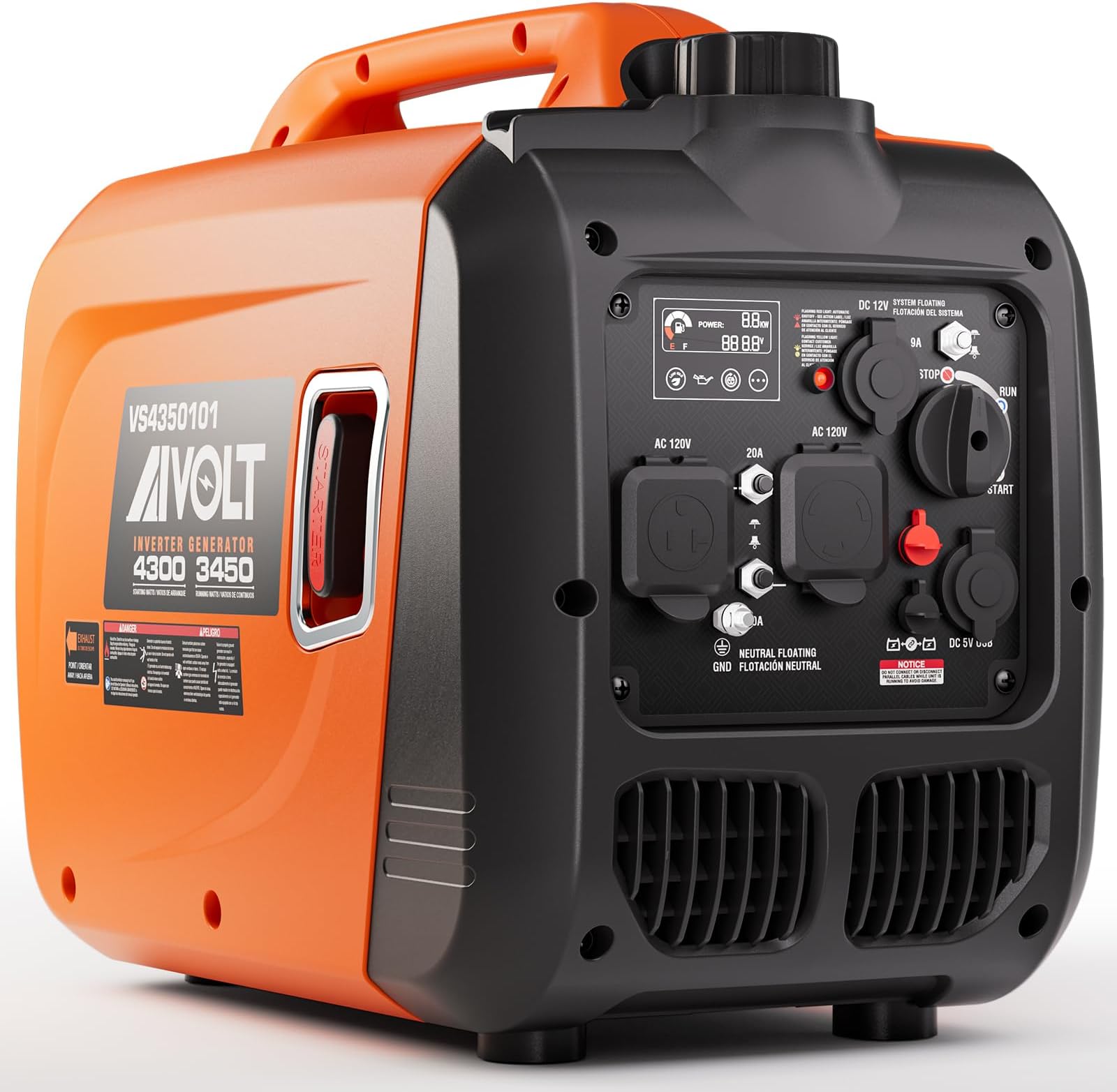 - AIVOLT Inverter Generator 4300W Gas Powered Portable Super Quiet Outdoor Generator RV Ready for Camping Tools and Home Use, EPA Compliant