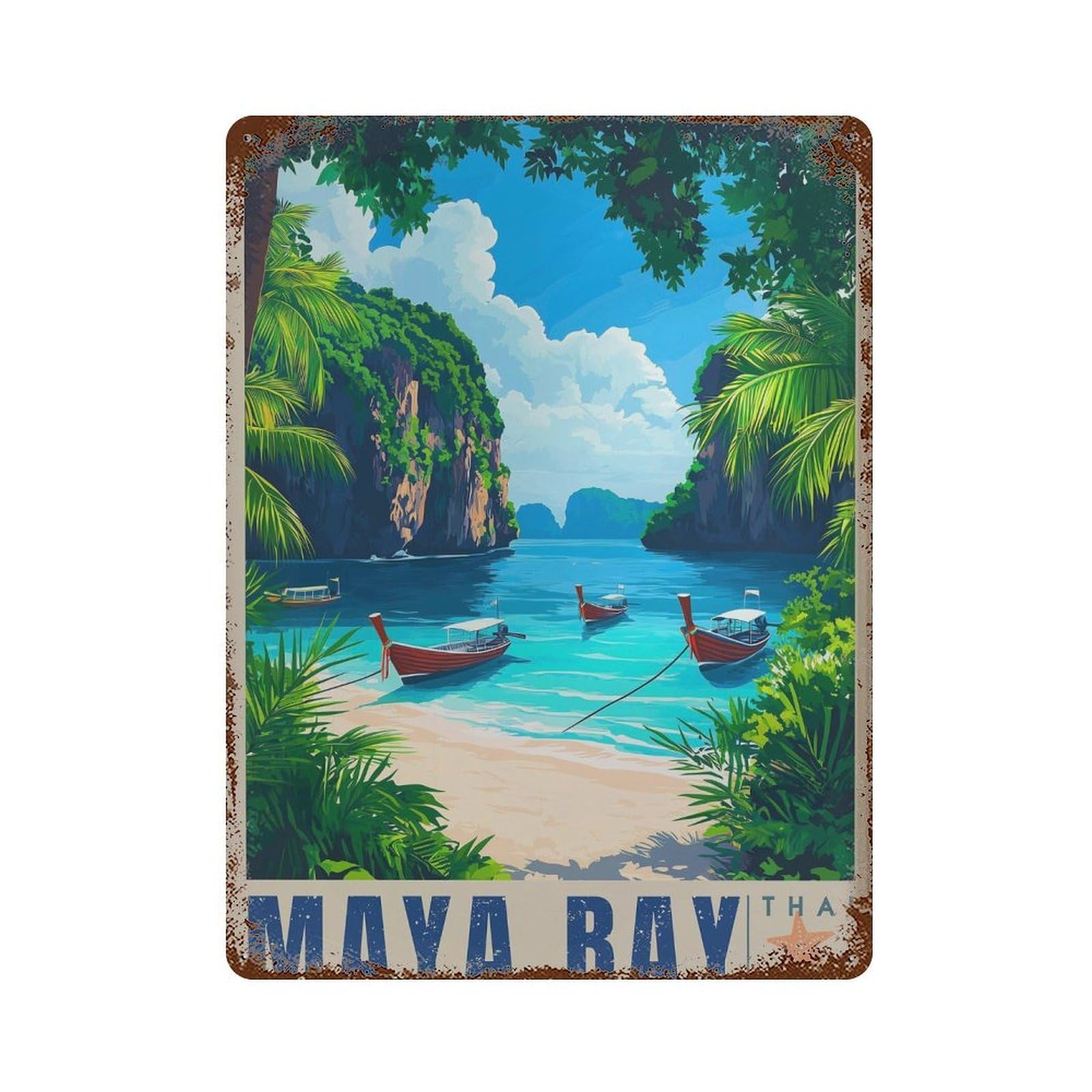 xiaoxiaoshen Maya Bay Thailand Tropical Travel Wall Decor Art Metal Tin Poster Modern Home Decor Art Home Bar Shop Decorations Vintage Sign 40x30cm