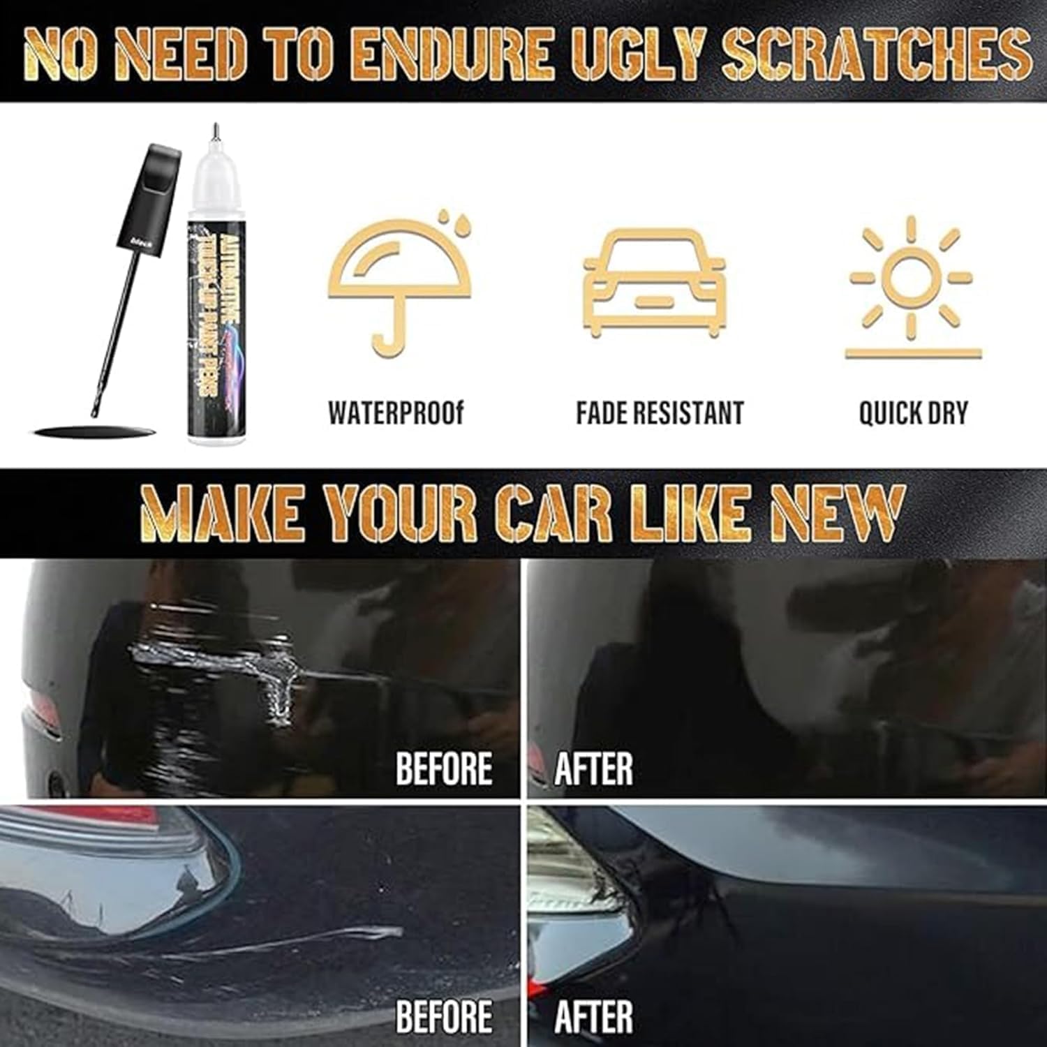 Car Scratch Remover Touch Up Paint Pen Automotive Car Paint Pen 2 In 1 Car Paint Scratch Repair for Deep Scratches Special-Purpose Car Paint (Black) - Image 3 thumbnail