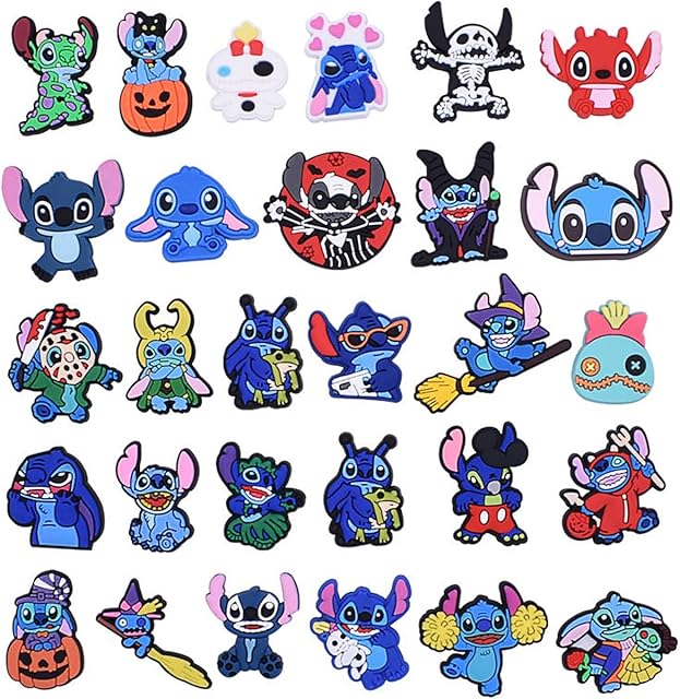Shoe Charms for Clog - simyron Lilo Stitch Cute Shoe Charms Shoes Decorations Wristband & Holes Lilo Stitch Charms Universal for Women Boys Girls Kids Teens and Party Birthday Gift 28 pcs