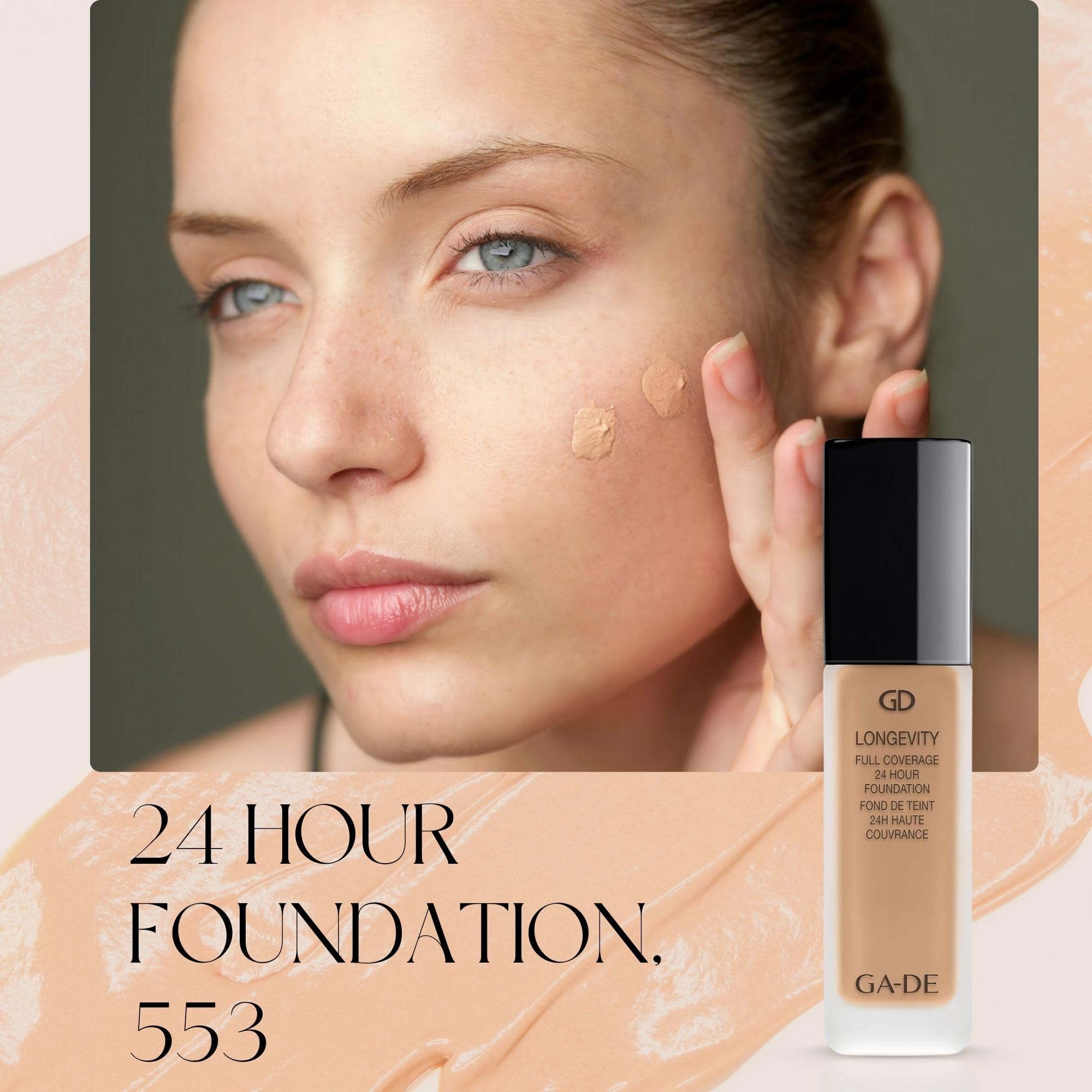 GA-DE Longevity Base de cobertura completa de 24 horas, 553, base en crema ligera, ultrasuave, maquillaje facial para un aspecto mate natural, 1 onza
