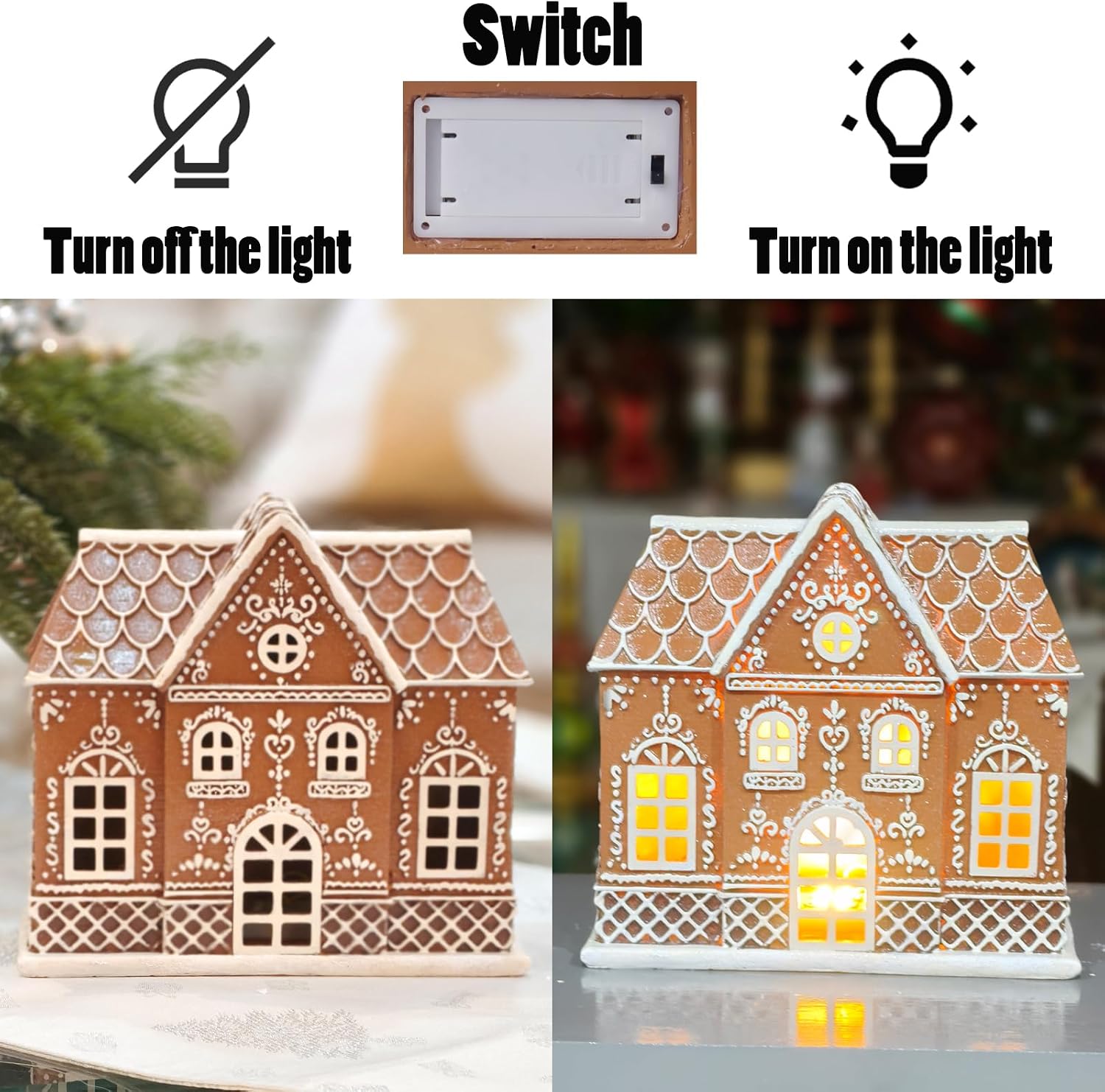 Gingerbread House Decor Gingerbread Christmas Decorations Indoor Resin House Village Figurine with LED Light Christmas Kitchen Tabletop Party Decor Gifts for Women