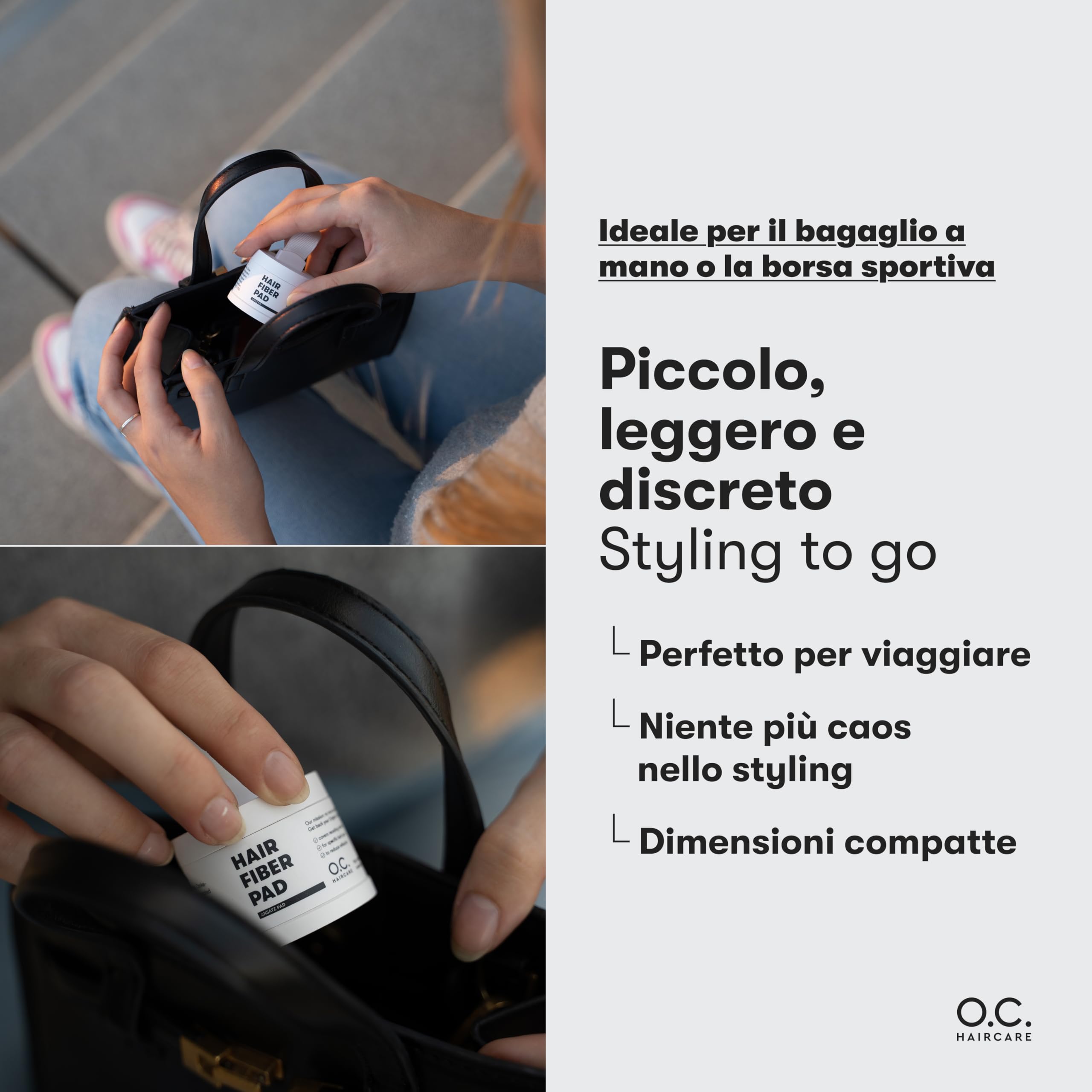 O.C. HAIRCARE Polvere per Radici per l'Ispessimento dei Capelli per Donne e Uomini - per Testa Segreta, Riga e Linea dei Capelli - Consigliato dai Saloni Leader - 9 Colori - Polvere per Capelli