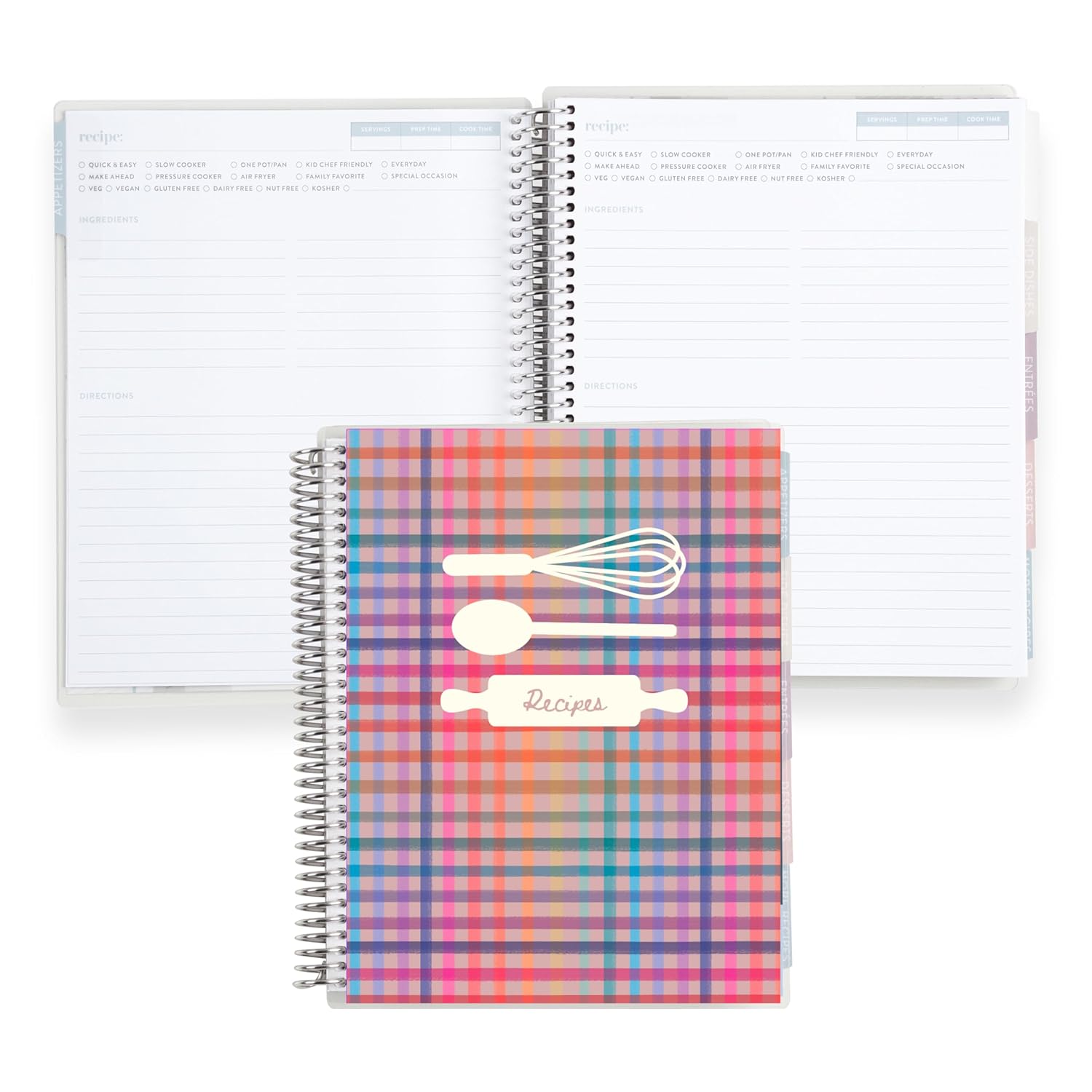 Erin Condren Colorful Plaid Recipe Notebook, 7"x9" Spiral Notebook for All Your Recipes, Built to Last, Makes a Thoughtful Keepsake and Gift [spiral_bound]      Spiral-bound