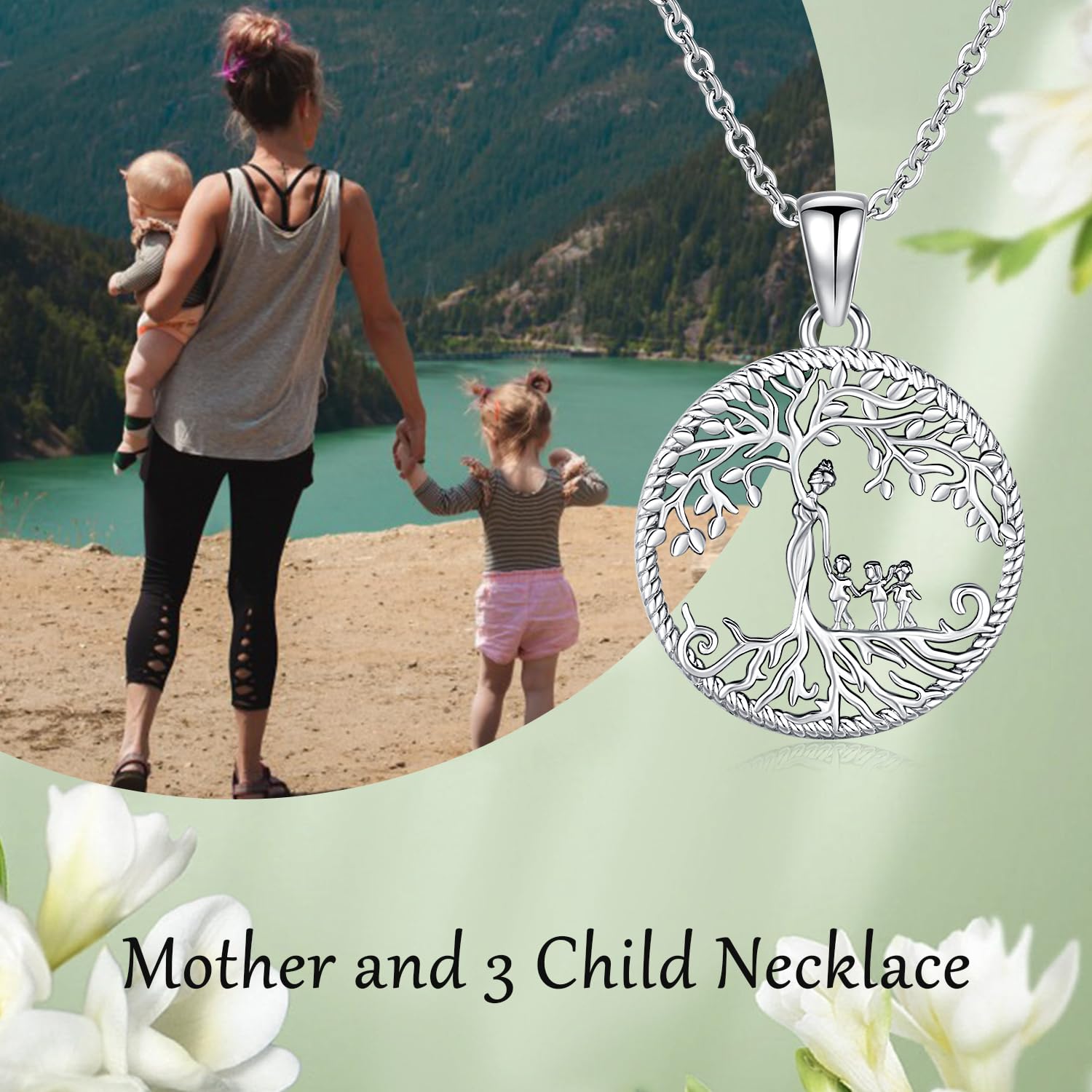 Lebensbaum Kette für Damen 925 Sterling Silber Familie Mutter Kind Baum des Lebens Anhänger Halskette, Geburtstag Muttertag Schmuck Geschenke für Mama Tochter Oma Schwester