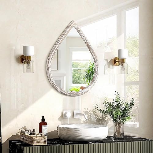 Miniatura 13 de Espejos de Pared con Marco de Madera Pequeño Montados en la Pared Espejo de Pared Irregular Estilo Granja Gota de Lágrima Espejos de Tocador para