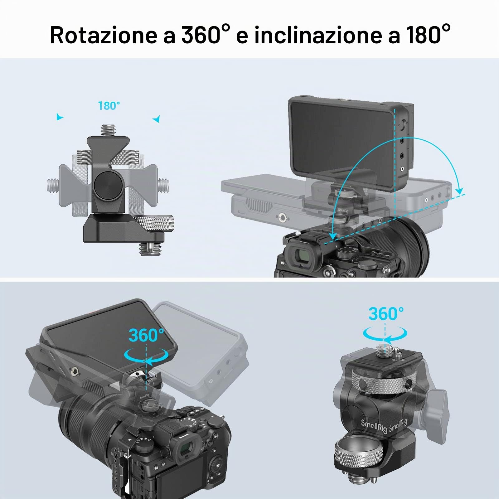 (Aggiornato) SMALLRIG ARRI-Style Supporto per Monitor da Campo da 5" e 7" con Rotazione a 360° e Inclinazione di 180° Supporto Anti-Torsione - 2903B