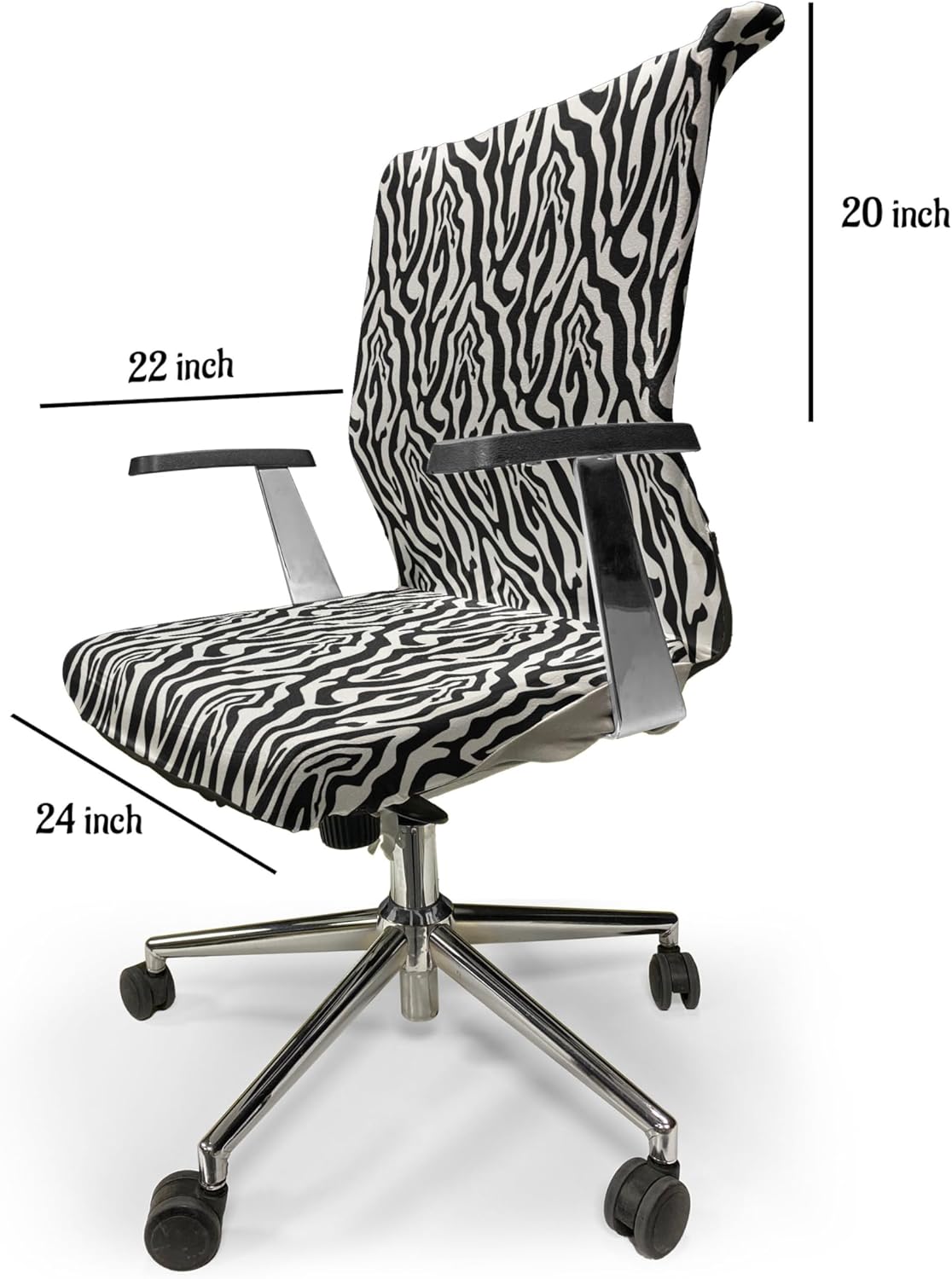 Ambesonne Zebra Office Chair Cover, Repetitive Monochrome Abstract Horse with Stripes Inspired Illustration, Stretchable Decorative Universal Size High Back Printed Slipcover, White Charcoal