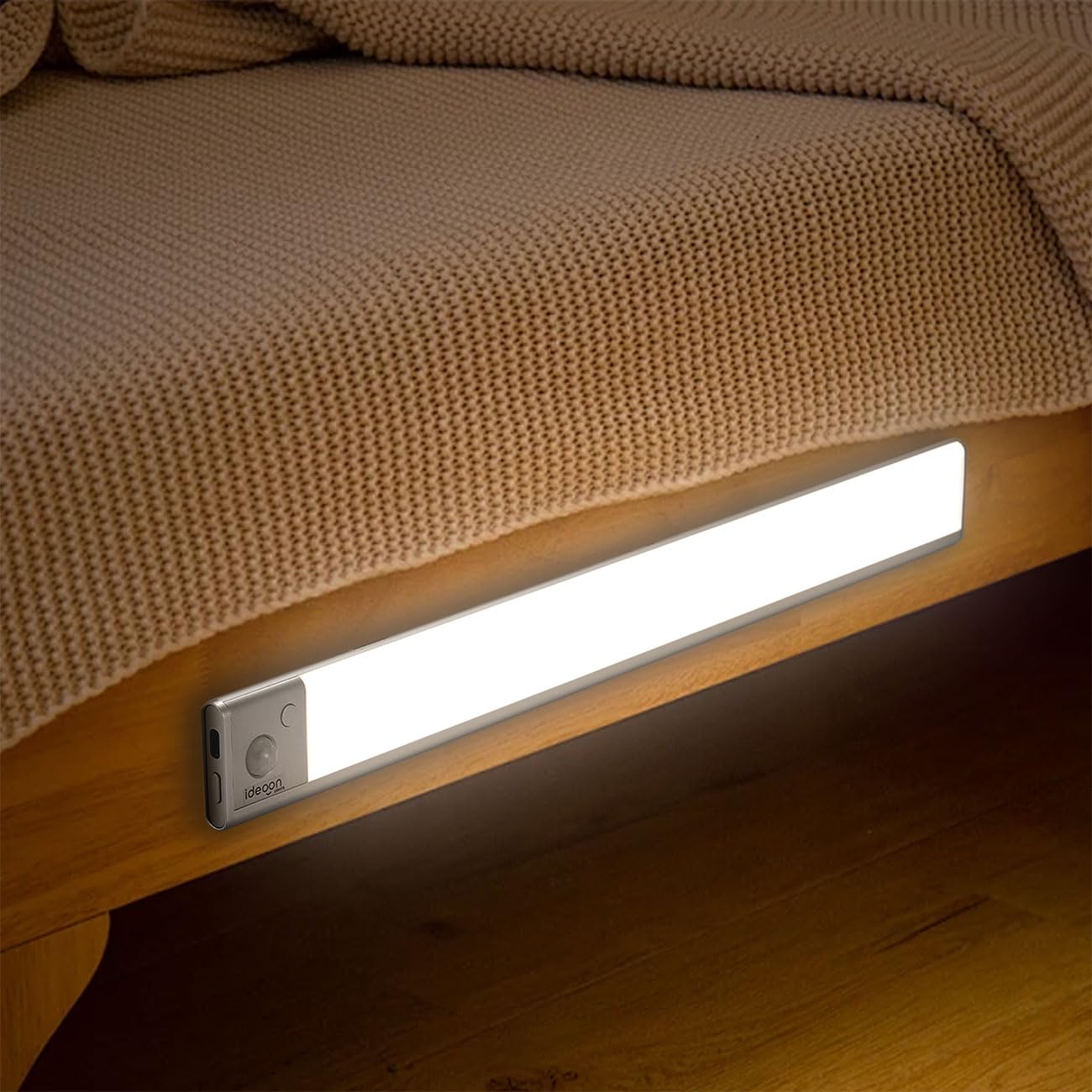 ideoon 4er-Set Flache Akku LED-Lichtleiste, 40cm mit Bewegungssensor, 120 LEDs: Kabellos, hell & energiesparend – Perfekt für Schrank, Flur & Küche