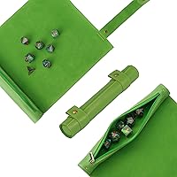 Vista 1 de Cusdie Alfombrilla rodante de dados 2 en 1 y soporte para dados con cremallera, bandeja para dados compatible con dados poliédricos DND (verde)